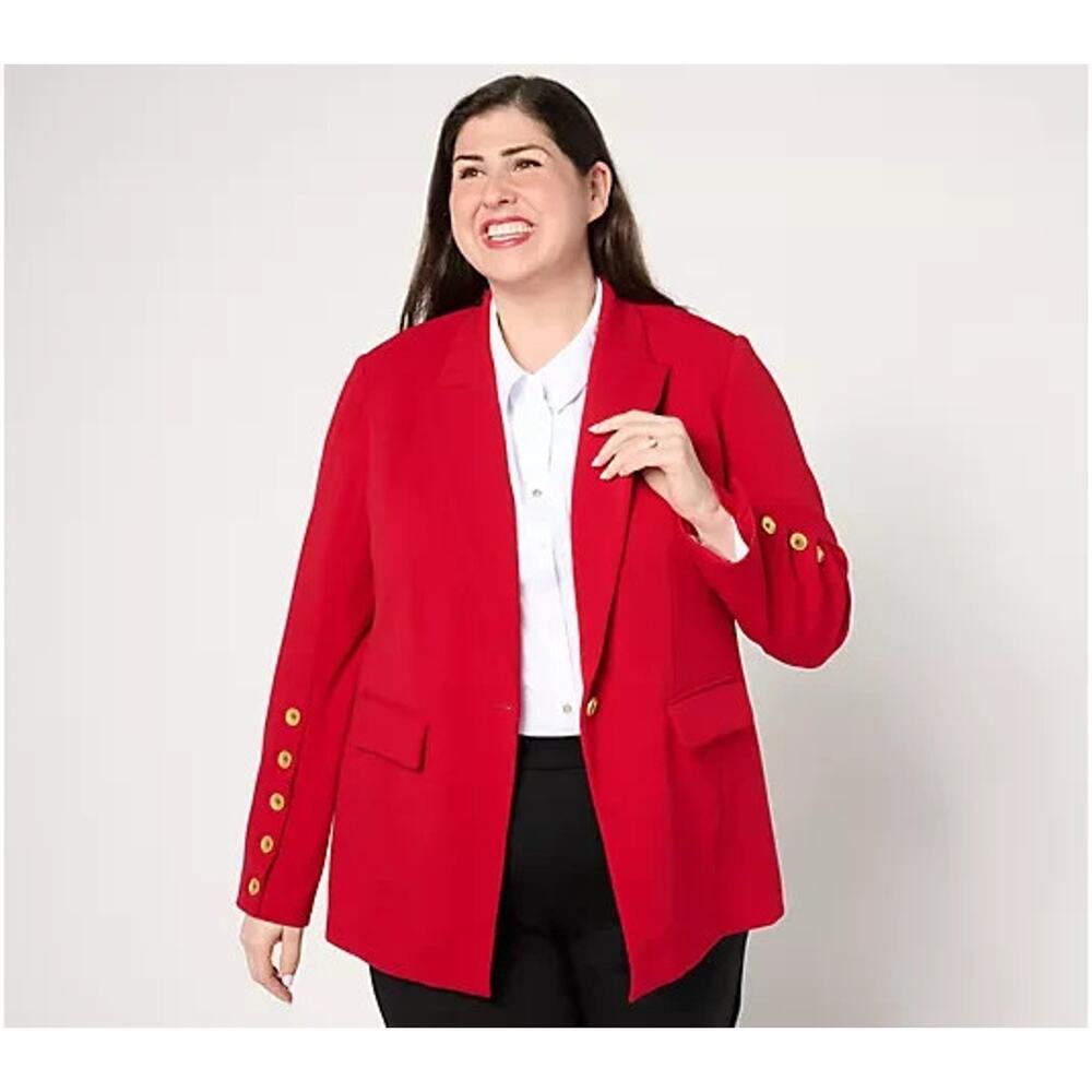 Dennis Basso Luxe Crepe Blazer with Button Detail Cranberry Reg 16 A671819